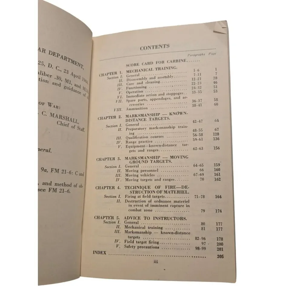 WWII FM 23-7 U.S. Carbine Caliber .30 M1 M1A1 War Dept Manual 1944